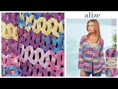 Tığ İşi Yazlık Hırka ( Düz Örgü Tekniği ) Crochet Summer Cardigan with Alize Diva
