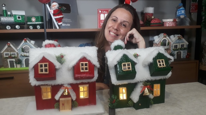 Casinha Natalina feita com caixa Diy Decoração de